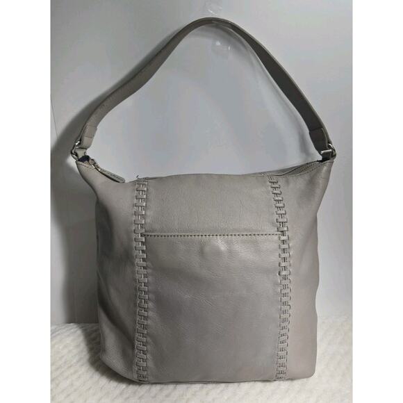 Tommy Bahama Handbags - Tommy Bahama Gray Leather Hobo Shoulder Bag Whipstitch Zip Purse